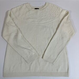 Talbots Sweater L Ivory‎ Cream Textured Yoke Cotton Cashmere Blend Preppy Casual